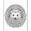 A hedgehog with a floral design for its body, featuring intricate petals around its face.
