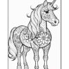 A whimsical unicorn with a floral design, featuring ornate details and a spiral horn.