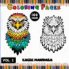 Eagle mandala coloring pages featuring vibrant designs on one side and a black-and-white outline on the other for coloring enjoyment.