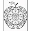 A detailed mandala design featuring an apple shape with floral patterns inside.