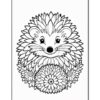 A whimsical hedgehog with a smiling face surrounded by large flowers, designed for coloring.