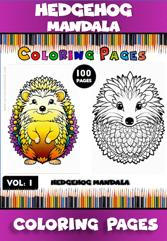 Hedgehog mandala coloring pages from artcoloringpage.com, featuring colorful designs on one side and outlines on the other.