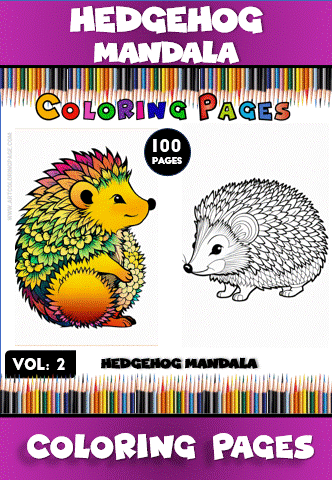Hedgehog mandala coloring pages from a Mandala coloring book, featuring colorful and black-and-white designs for artcoloringpage.com.