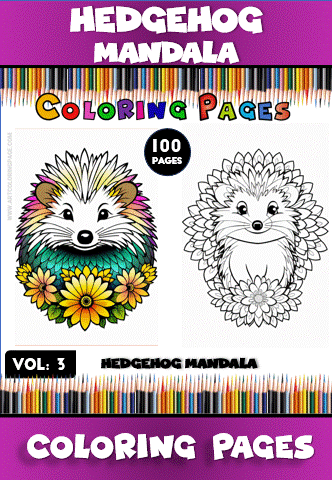 Hedgehog mandala coloring pages with vibrant flowers on one side and a simple outline on the other, perfect for an artcoloringpage.com mandala coloring book.