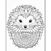 A cute hedgehog with a floral design surrounding its face, ready for coloring.