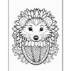 A hedgehog surrounded by flowers and leaves, featuring a floral design on its back, ideal for coloring.