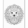 A detailed black and white coloring page of a hedgehog with a floral design, featuring a cute face and intricately patterned quills.
