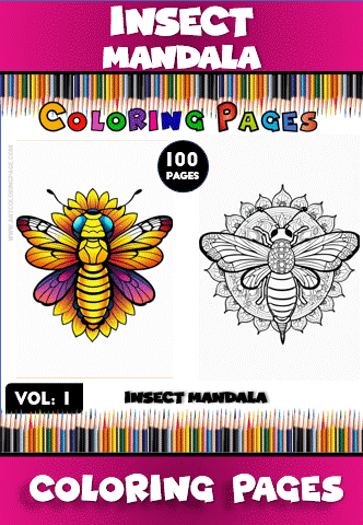 Insect mandala coloring pages featuring detailed bee illustrations, perfect for creative relaxation and available at artcoloringpage.com.