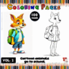 Cartoon characters ready for school on a coloring page, featuring a fox and a wolf, from artcoloringpage.com for cozy coloring book enthusiasts.