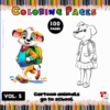 Cartoon animals going to school illustrated for kids to color, showcasing a playful dog and a cheerful pup with a backpack.
