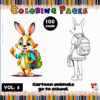 Cartoon animals in school settings, featuring a colorful rabbit and a line art rabbit, ideal for cozy coloring pages from artcoloringpage.com.