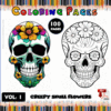 Coloring pages featuring intricate skull designs with flowers, ideal for cozy coloring book enthusiasts at artcoloringpage.com.