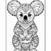 A detailed koala coloring page featuring intricate floral patterns and designs.