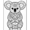 A detailed coloring page featuring a koala adorned with intricate floral patterns and designs.