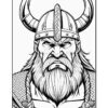 A fierce Viking warrior with a horned helmet and a long beard, featuring intense facial expressions and detailed armor.