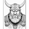 Viking warrior with a fierce expression, wearing a horned helmet and chainmail armor, featuring a detailed braided beard.