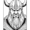 A fierce Viking warrior with a horned helmet and a long beard, showcasing rugged details in his armor and expression.