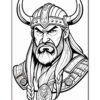 A fierce Viking warrior with a braided beard and horned helmet, wearing ornate armor and a shield pendant.