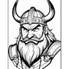 A fierce Viking warrior with a horned helmet and a thick beard, gazing confidently.