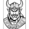 A fierce Viking warrior with a horned helmet, wearing ornate armor and a brooding expression.