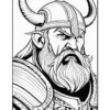 A fierce Viking warrior with a horned helmet and a detailed beard, showcasing strong facial features and armor.