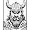 Viking warrior with a fierce expression, wearing ornate armor and a horned helmet, featuring a long beard and detailed facial features.