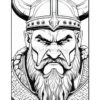 A fierce Viking warrior with a braided beard and horned helmet, wearing intricate armor, displays an intense expression.
