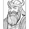 A smiling Viking with a bushy beard and horned helmet, wearing detailed armor with intricate designs.