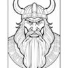 Viking warrior with a fierce expression, wearing a horned helmet and detailed armor, featuring a long braided beard.