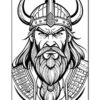 A detailed line drawing of a fierce Viking warrior with a horned helmet, long beard, and intricate shoulder armor.