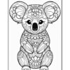 A detailed black and white coloring page featuring a koala adorned with floral patterns.