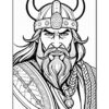 A fierce Viking warrior with a braided beard and horned helmet, wearing detailed armor and a determined expression.