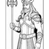 A muscular Viking warrior stands confidently, holding a large axe and wearing ornate armor with a horned helmet.