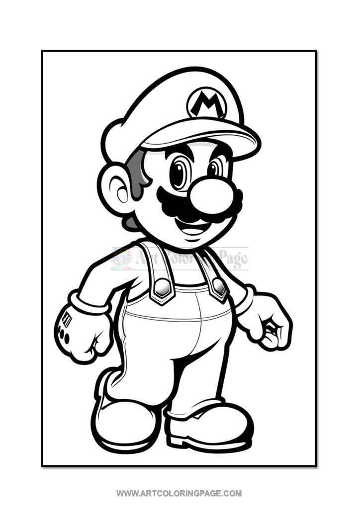 Mario in his iconic red hat and blue overalls, smiling with a mustache, ready for an adventure.