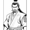 Samurai warrior in traditional armor, displaying a confident expression, with a topknot hairstyle and intricate clothing details.