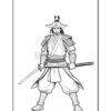 A warrior samurai in traditional armor wielding a katana, set against a plain background.