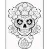 A detailed sugar skull design featuring flowers, intended for coloring.