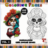 Coloring page featuring a Halloween girl sugar skull design, part of a cozy coloring book collection from artcoloringpage.com.