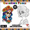 A Halloween-themed girl sugar skull coloring page with vibrant floral designs, part of a cozy coloring book series.