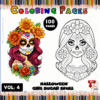 Coloring pages featuring Halloween-themed girl sugar skull designs with floral elements, ideal for cozy coloring book enthusiasts.