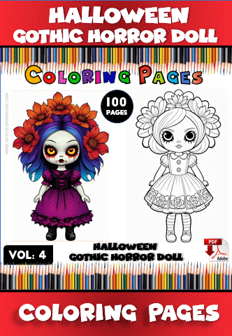 Gothic horror doll coloring pages featuring intricate designs, perfect for a cozy coloring book experience from artcoloringpage.com.