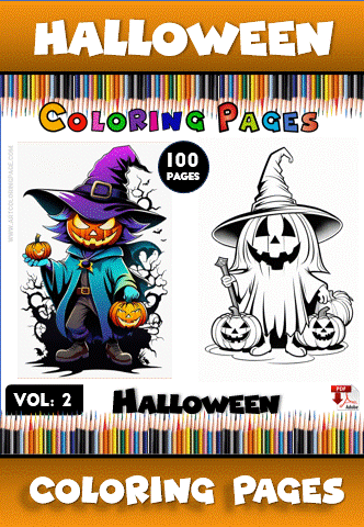Halloween-themed coloring pages featuring whimsical characters like a witch and a ghost, perfect for a cozy coloring book experience.