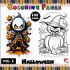 Halloween coloring pages featuring a cloaked figure and a carved pumpkin, perfect for a cozy coloring book experience from artcoloringpage.com.