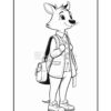 A cartoon wolf character wearing a backpack and casual clothing, standing with a friendly expression.