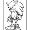 Sonic the Hedgehog stands confidently, clenching his fists and wearing large shoes in a bold, outlined style.