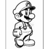 Mario standing in a playful pose, wearing his signature red cap, blue overalls, and white gloves.