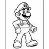 Mario, a cartoon character, stands confidently with a smile, wearing a red cap and overalls.