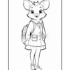 A cartoon mouse character with a backpack, wearing a school uniform and smiling, ready for school.