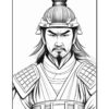 A fierce-looking samurai in traditional armor with a topknot hairstyle, ready for battle.