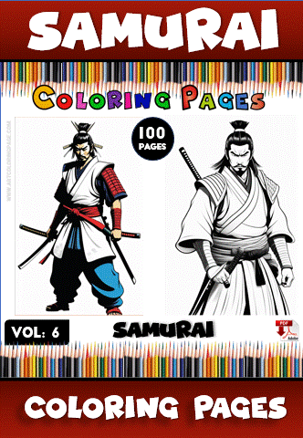 Samurai coloring pages featuring detailed illustrations for a coloring book, available for free on artcoloringpage.com.